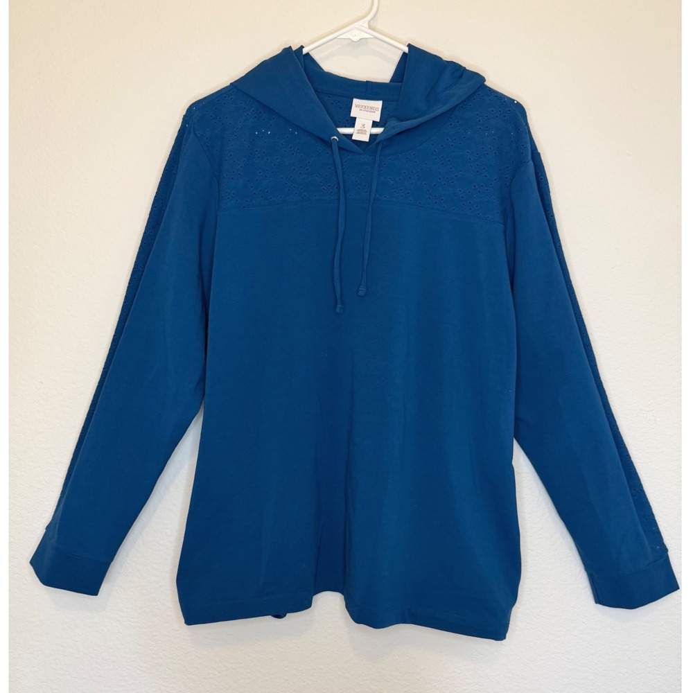 Weekends by Chico's Hoodie XL Teal Blue Eyelet Detail Athleisure Casual Hiking